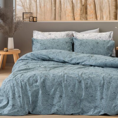 Beauty Home Σετ σεντόνια φανελένια υπέρδιπλα με λάστιχο Nebbiolo Art 12636 170x200+32 Πετρόλ