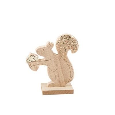 Beauty Home Σκίουρος ξύλινος με χρυσό γκλίτερ 10.5 x 11.7 cm